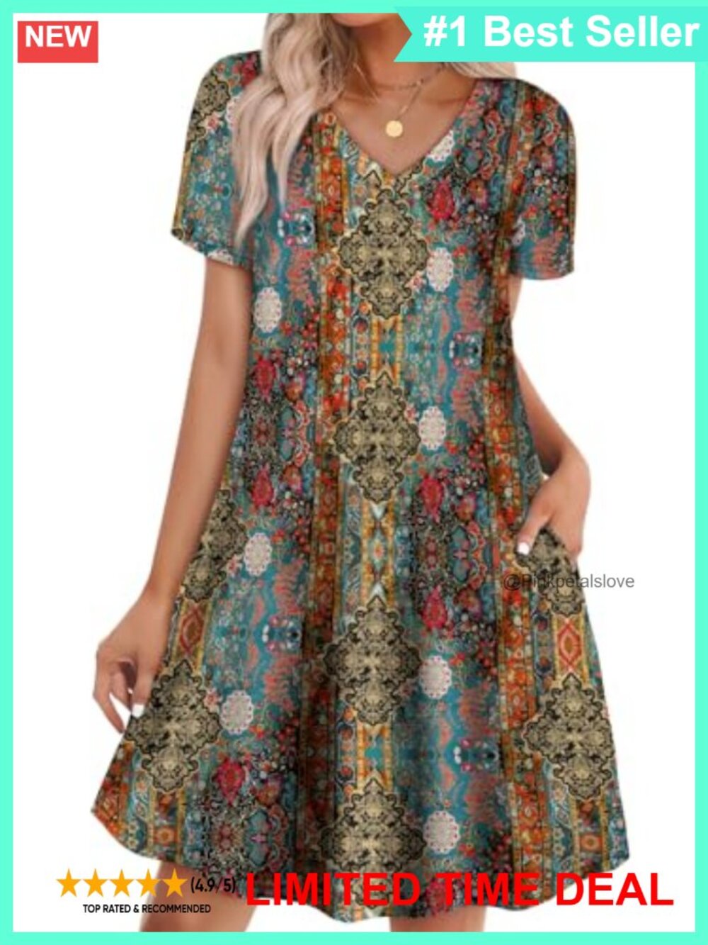 Womens Casual Loose T Shirt Dress with Pockets Beach Vacation